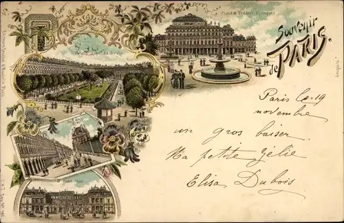 Litho Paris, Place et Théâtre Français, Palais Royal, Le Jardin, Rue de Rivoli