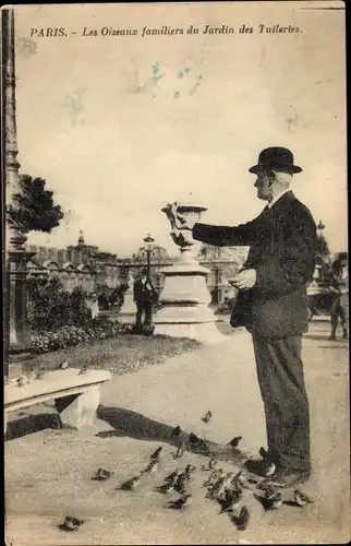 Ak Paris, Le Charmeur d'Oiseaux au Jardin des Tuileries