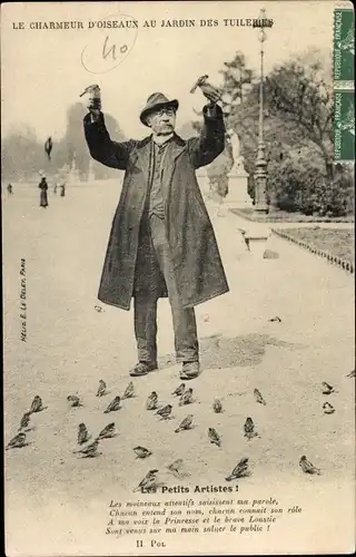 Ak Paris, Le Charmeur d'Oiseaux au Jardin des Tuileries