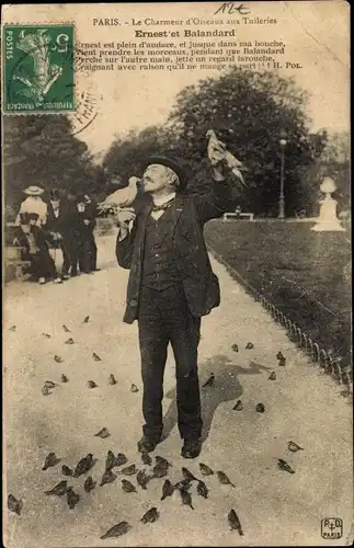 Ak Paris, Le Charmeur d'Oiseaux aux Tuileries, Ernest et Balandard