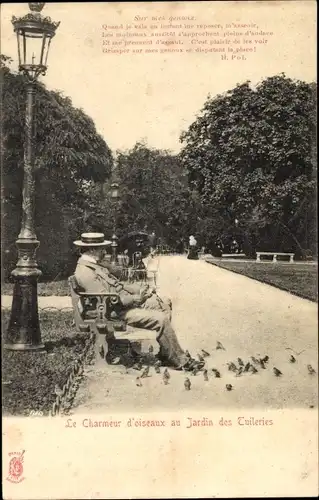 Ak Paris, Le Charmeur d'Oiseaux au Jardin des Tuileries