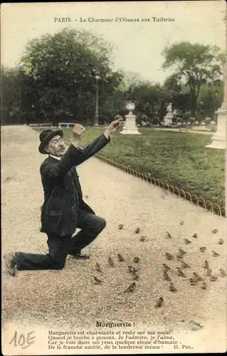 Ak Paris, Le Charmeur d'Oiseaux aux Tulleries