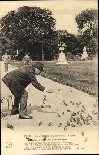 Ak Paris, Le Charmeur d'Oiseaux aux Tulleries