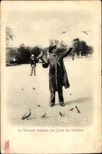 Ak Paris, Jardin des Tuileries, Le Charmeur d'Oiseaux