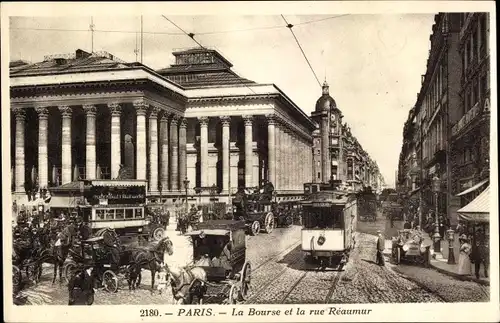 Ak Paris Louvre, La Bourse et la Rue Réaumur, Tramway