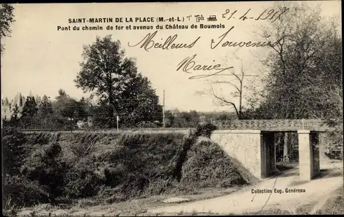 Ak Saint Martin de la Place Maine et Loire, Pont du chemin de fer et avenue du Chateau de Boumois