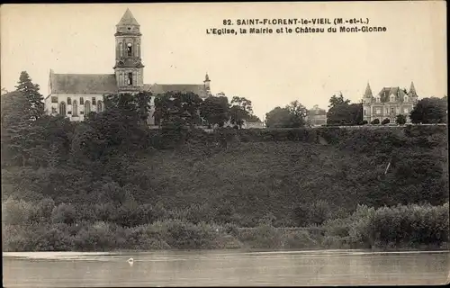 Ak Saint Florent le Vieil Maine et Loire, L'Eglise, La Mairie, Le Chateau du Mont Glonne