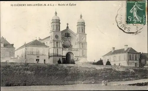 Ak Saint Clément des Levées Maine-et-Loire, Mairie et l'Eglise