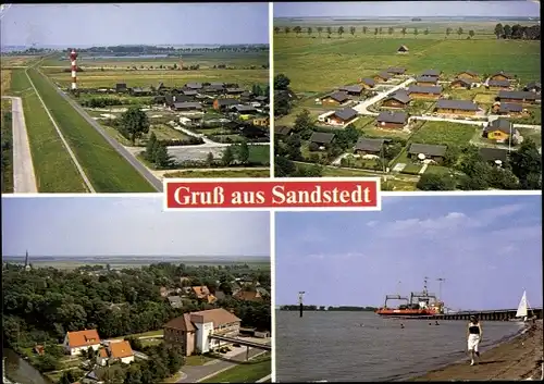 Ak Sandstedt Hagen im Bremischen, Siedlung, Uferpartie, Anleger