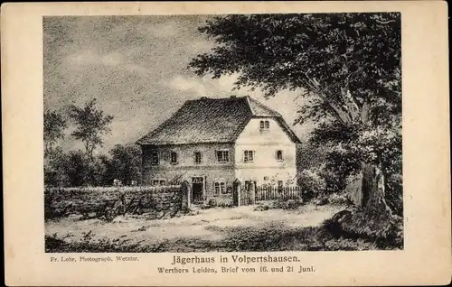 Künstler Ak Volpersthausen Hüttenberg Hessen, Jägerhaus, Werthers Leiden, Brief v. 16. und 21. Juni