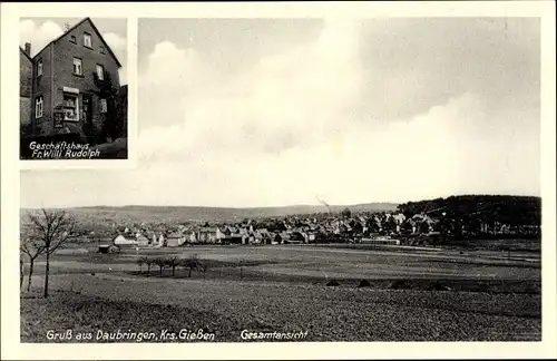 Ak Daubringen Staufenberg, Totalansicht der Ortschaft, Geschäftshaus W. Rudolph