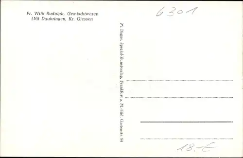 Ak Daubringen Staufenberg, Totalansicht der Ortschaft, Geschäftshaus W. Rudolph