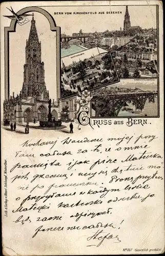 Vorläufer Litho Bern, Stadt vom Kirchenfeld aus gesehen, Domkirche, Brücke