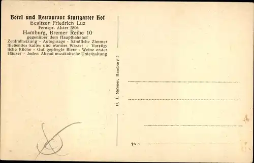 Ak Hamburg Mitte St. Georg, Hotel Stuttgarter Hof, Bremer Reihe 10