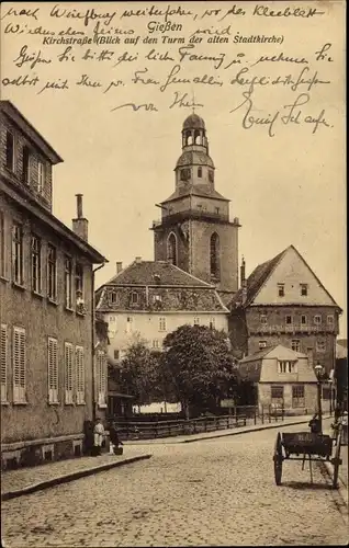 Ak Gießen an der Lahn Hessen, Kirchstraße, Turm der alten Stadtkirche