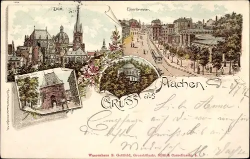 Litho Aachen in Nordrhein Westfalen, Dom, Elisenbrunnen, Marschier-Tor