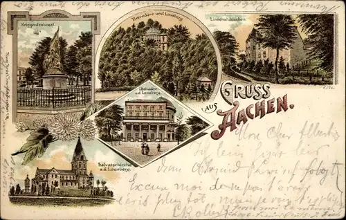 Litho Aachen in Nordrhein Westfalen, Denkmal, Belvedere, Lousberg, Lizenshäusen, Salvatorkirche