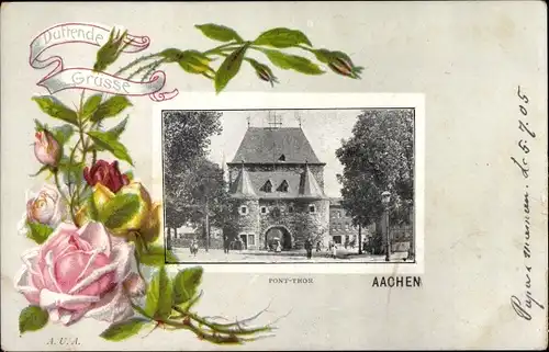 Litho Passepartout Ak Aachen in Nordrhein Westfalen, Rosenzweig, Pont-Thor