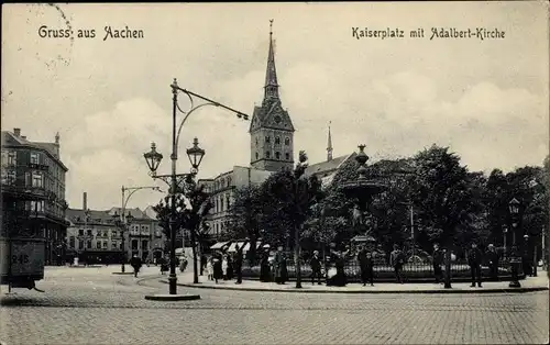 Ak Aachen in Nordrhein Westfalen, Kaiserplatz mit Adalbertkirche