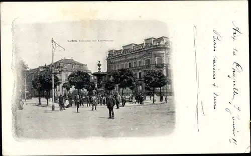 Ak Aachen in Nordrhein Westfalen, Kaiserplatz mit Kaiserbrunnen