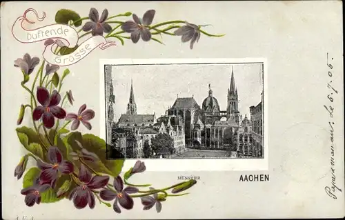 Litho Passepartout Ak Aachen in Nordrhein Westfalen, Veilchen, Münster