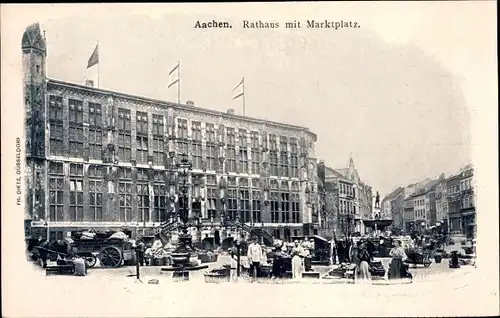 Ak Aachen in Nordrhein Westfalen, Rathaus mit Marktplatz