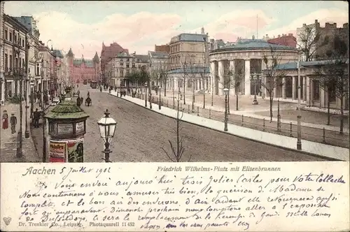 Ak Aachen in Nordrhein Westfalen, Friedrich-Wilhelm-Platz mit Elisenbrunnen