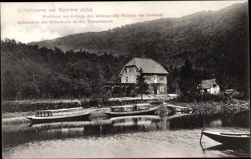 Ak Gemünd Schleiden in der Eifel, Urfttalsperre, Waldhotel, Boote