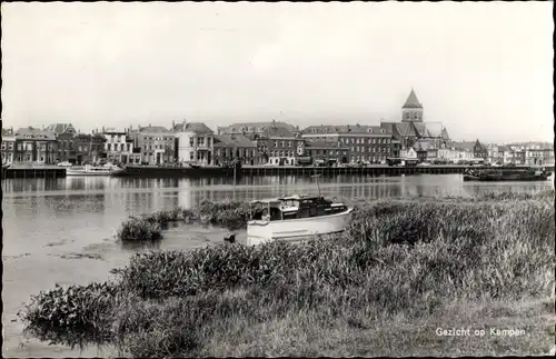 Ak Kampen Overijssel Niederlande, Gezicht op Kampen, Flusspartie, Schiffe