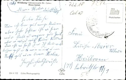 Ak Wildberg im Schwarzwald Württemberg, Haus Saron