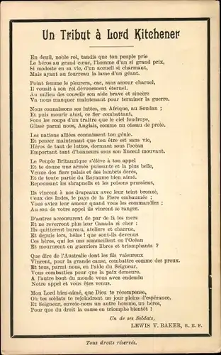 Gedicht Ak Un Tribut a Lord Kitchener, Lewis V. Baker