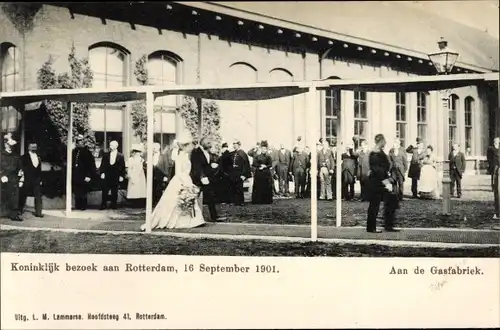 Ak Rotterdam Südholland, Koninklijk bezoek 1901, Gasfabriek, Königin der Niederlande