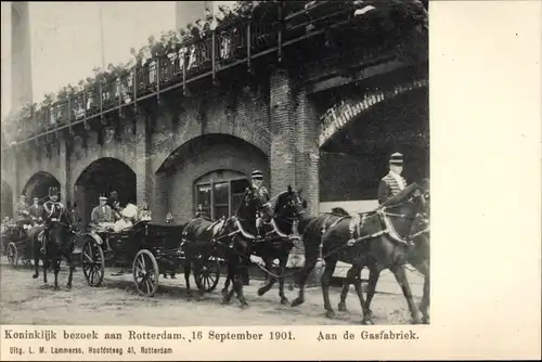 Ak Rotterdam Südholland Niederlande, Koninklijk bezoek 1901, Gasfabriek, Königin der Niederlande