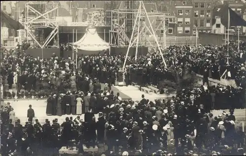 Ak Rotterdam Südholland Niederlande, Menschenmenge, Pavillon, Königin der Niederlande