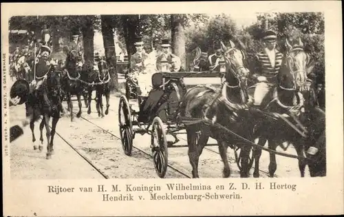 Ak Königin Wilhelmina der Niederlande, Prinz Hendrik, Kutsche, Rijtoer