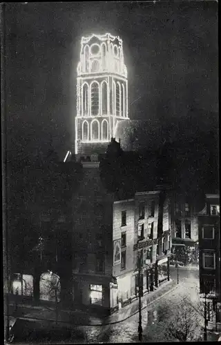 Ak Rotterdam Südholland Niederlande, Beleuchteter Kirchturm 1913, St. Laurenstoren, H. Croon & Co.