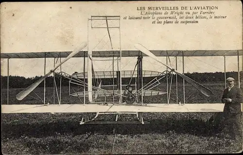 Ak L'Aeroplane de Wright vu par l'arriere et laissant voir le gouvernail, Flugzeug