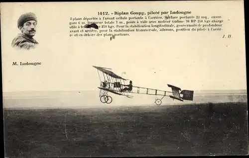 Ak Biplan Goupy, pilote par M. Ladougne