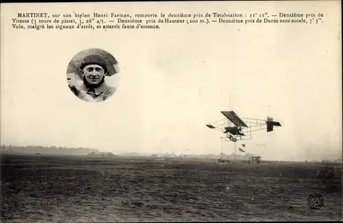 Ak Martinet sur biplan Henri Farman, Pilot, Doppeldecker, Flugzeug