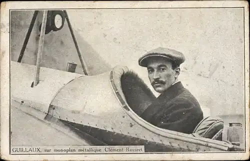 Ak Guillaux sur monoplan metallique Clement Bayard, Pilot