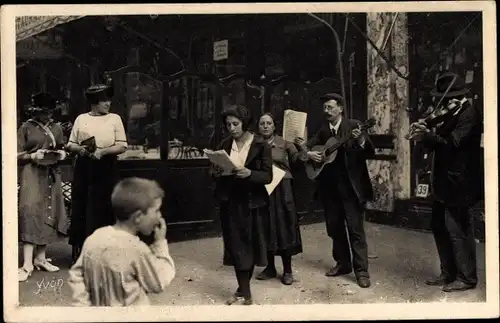 Ak Paris, Les chanteurs de rue, Straßensänger, Geige, Gitarre