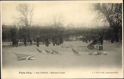 Ak Paris I., Paris Vécu, Aux Tuileries, Bateaux a louer