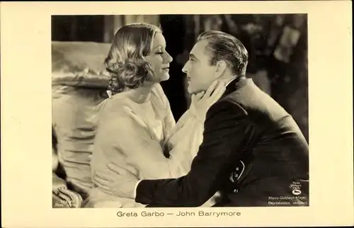 Ak Schauspielerin Greta Garbo und John Barrymore, Filmszene