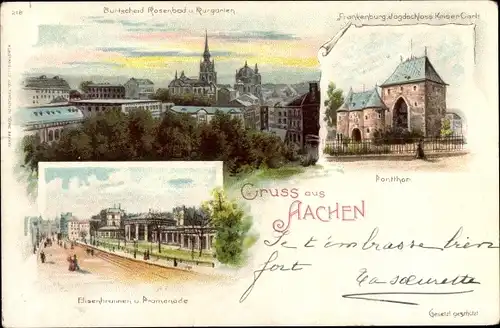 Litho Aachen in Nordrhein Westfalen, Burtscheid, Rosenbad, Kurgarten, Elisenbrunnen, Frankenburg