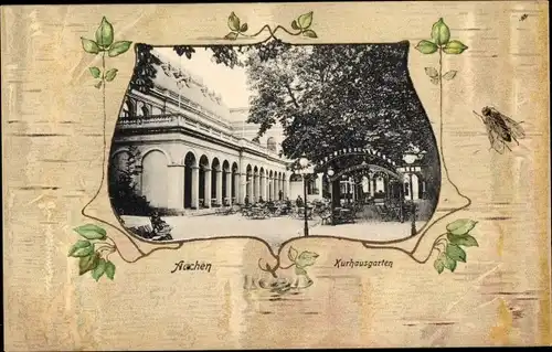 Passepartout Ak Litho Aachen in Nordrhein Westfalen, Kurhausgarten, Fliege, Blätterranken