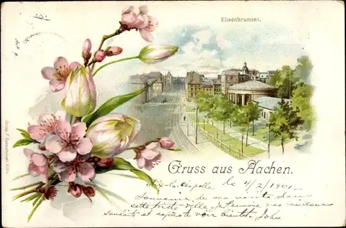 Litho Aachen in Nordrhein Westfalen, Elisenbrunnen, Kirschzweig