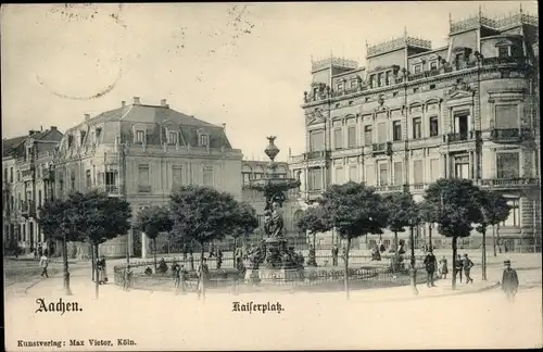 Ak Aachen in Nordrhein Westfalen, Kaiserplatz mit Kaiserbrunnen
