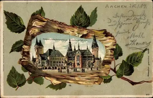 Birkenholz Litho Ak Aachen in Nordrhein Westfalen, Rathaus, Verwaltungsgebäude vom Chorusplatz