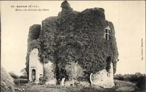 Ak Andrezé Maine et Loire, Ruines du Château des Haies