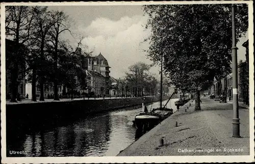 Ak Utrecht Niederlande, Catharinasingel enRijnkade, Frachtschiff